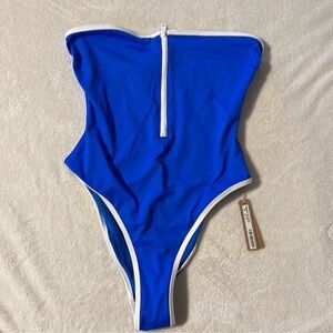 Vibrant Blue One-Piece Swimsuit with White Accents